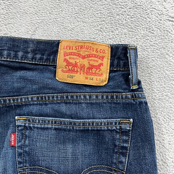 Levis 569 Loose Straight Fit Jeans Mens 34x31 Blue Denim Dark Wash Western Rodeo - Picture 4 of 10